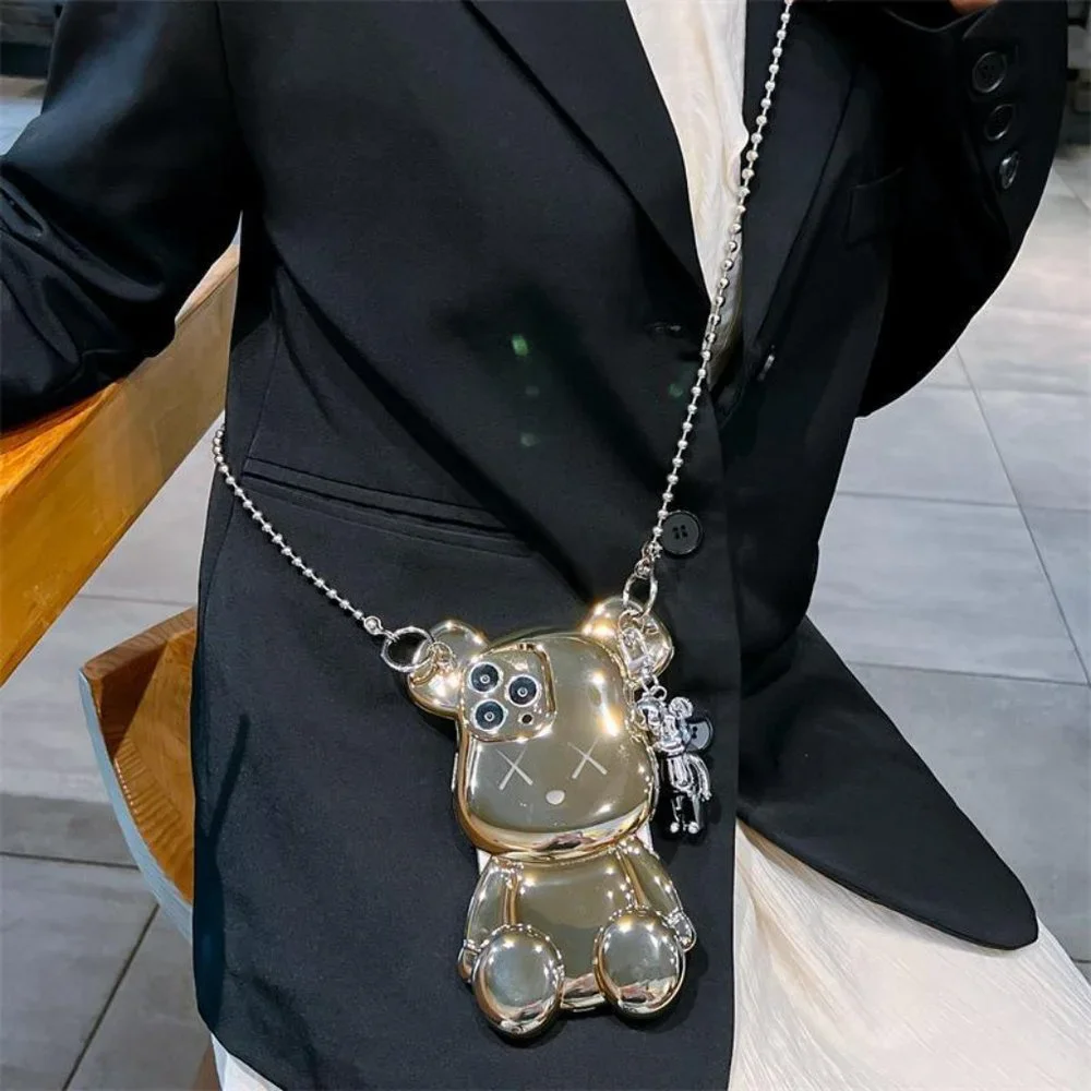 Cartoon 3D Cute Bear Crossbody Pendant Chain Phone Case (iPhone 13 Pro)